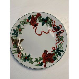 Royal Norfolk Cardinal Christmas Red Ribbon Holly & Berries 10" Dinner Plate Xma